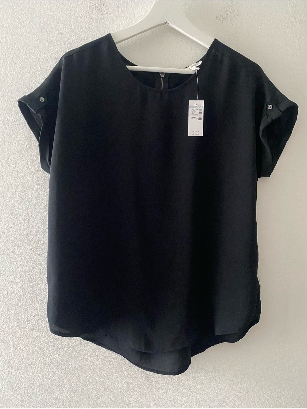 Maurices Black Rolled-Sleeve Women's Blouse NWT